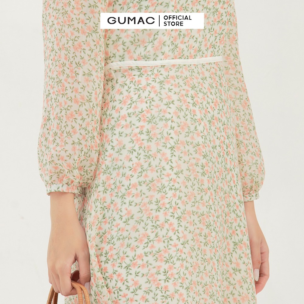 [Mã MABR07062 giảm 8% tối đa 50K đơn từ 249K] Đầm xòe nữ hoa nhí cổ vuông tay dài GUMAC màu kem, đủ size DB3109 | BigBuy360 - bigbuy360.vn