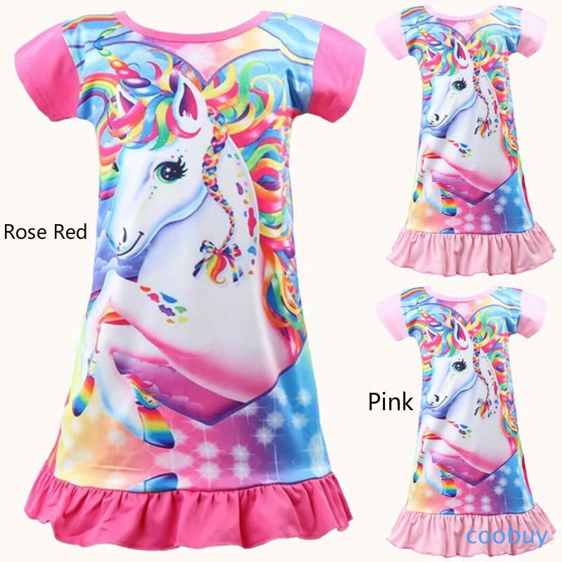 CB❤❤ Kids Girl's Short Sleeve Dresses Unicorn Printed Party Summer Holiday Casual