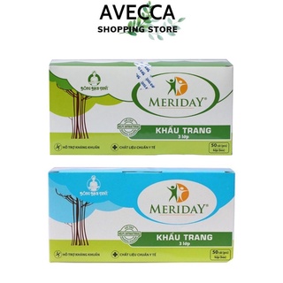 Khẩu Trang Y Tế Meriday Bông Bạch Tuyết Màu Xanh, Màu Trắng Hộp 50 Cái