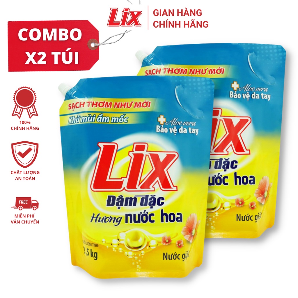 Combo 2 Túi nước giặt Lix đậm dặc hương nước hoa 3.5Kg bảo vệ da tay sạch thơm như mới - 2C-NGH07