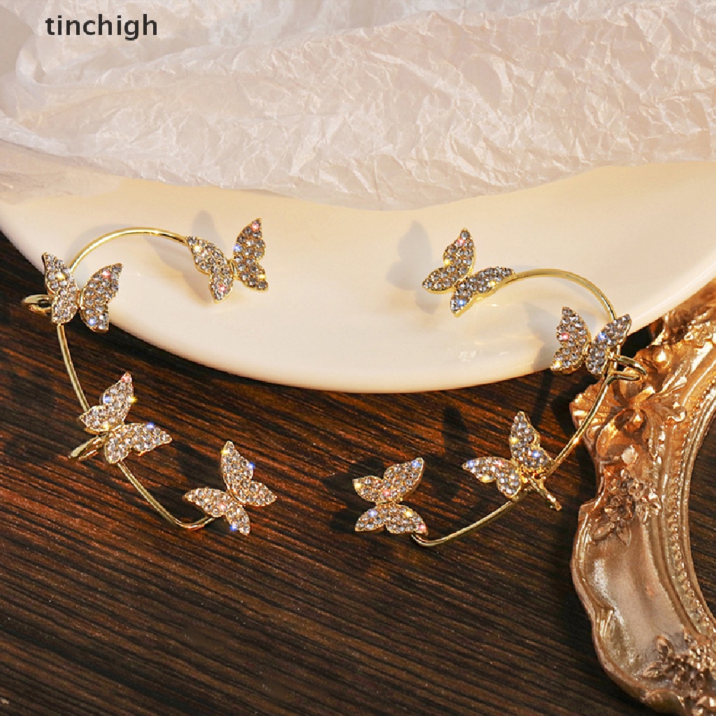 Bông Tai Dạng Kẹp Hình Bướm Đính Đá Zircon Lấp Lánh