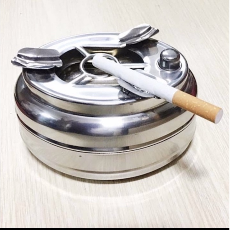 Gạt tàn thuốc lá inox có 2 ngăn tiện lợi-gạt tàn bấm