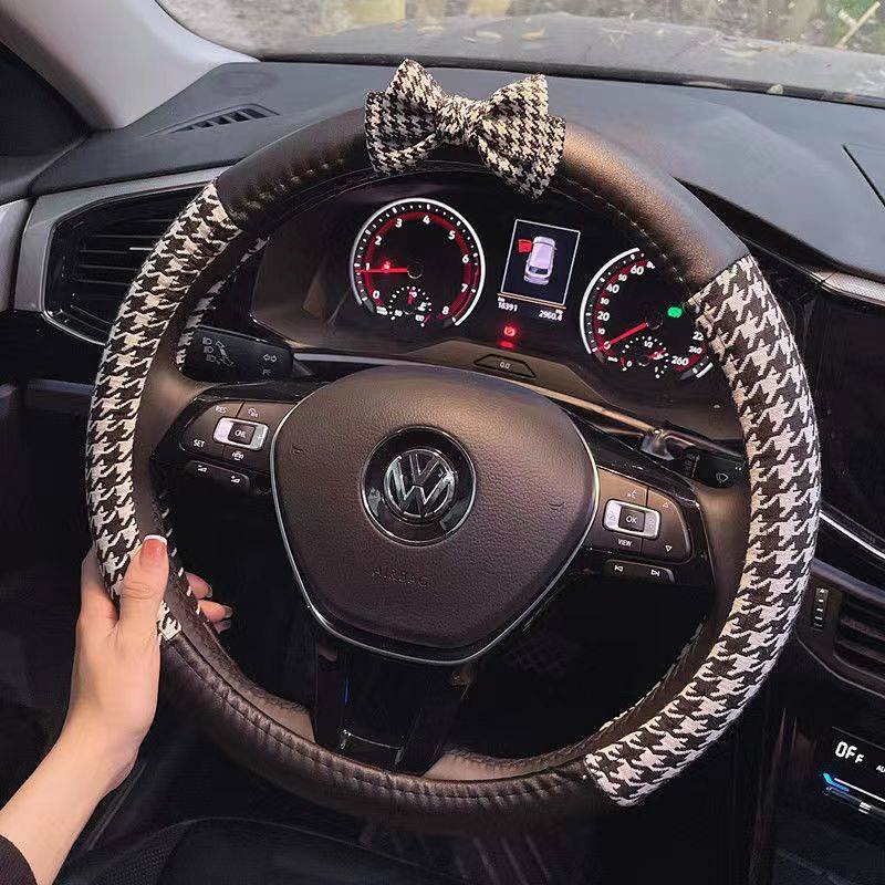 Volkswagen Plaid Bow Car Interior Decoration Headrest Lumbar Support Pillow Car Good Cute Gear Handbrake Rear View Mirror Cover ibAM