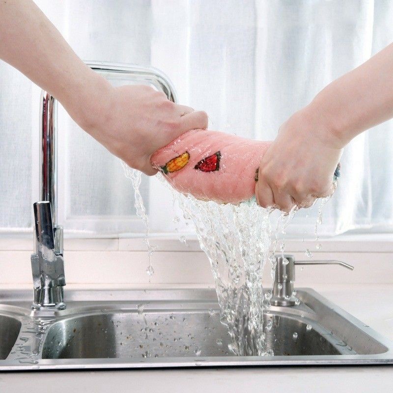 sét 10 khăn lau đa năng 2 mặt hình hoa quả thấm hút nước