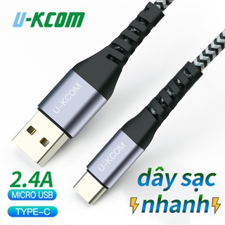 Cáp sạc nhanh u-kcom type-c usb micro usb 2a/3a vỏ hợp kim nhôm bện siêu bền và cứng cáp