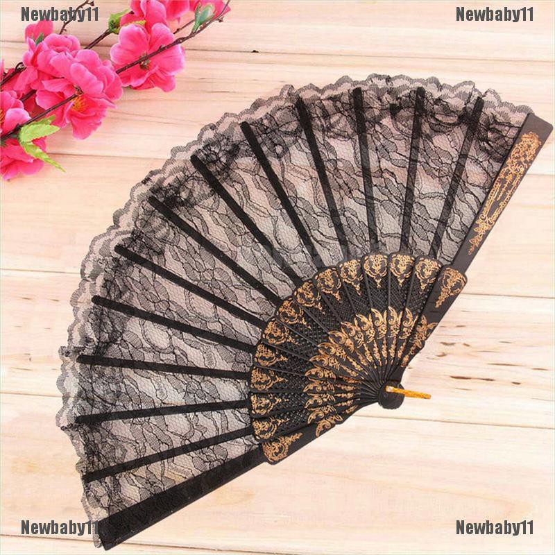 [COD Newb] Khăn Lụa Ren Gấp Gọn Cầm Tay Màu Đen Phong Cách Tây Ban Nha Dành Cho Tiệc Khiêu Vũ Đám Cưới