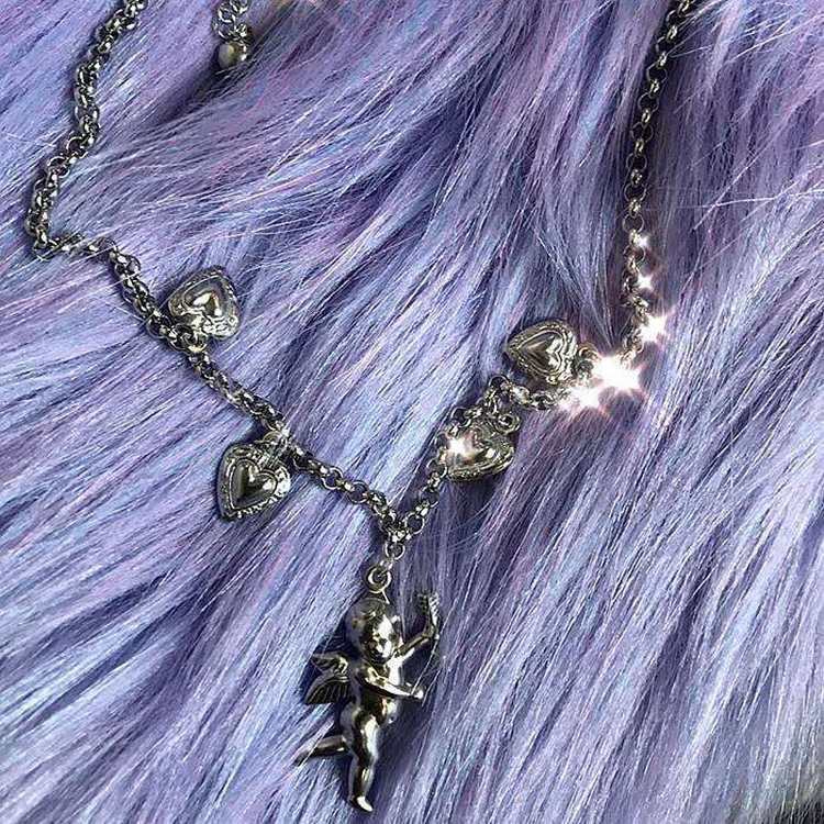 [Mã FASHIONCB232 hoàn tối đa 15K xu đơn 50K] Vintage Eros Cupid Archery Angel Heart Pendant Necklace | BigBuy360 - bigbuy360.vn