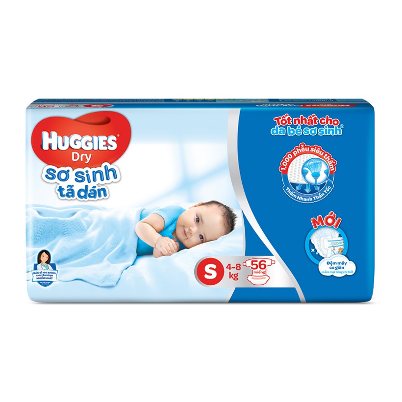 (tặng khăn ướt) Bỉm dán/miếng lót Huggies NB56/NB100/NB60/Nb74/S56