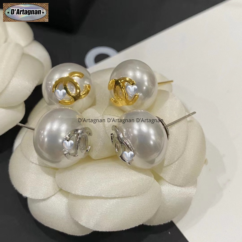 'Boutique Spot'CC22b Bông tai ngọc trai Stud kim loại CClogo với bông tai in thép Dia 1.8cm chất lượng cao Hàn Quốc 2022 mới tái tạo thanh lịch Vintage thời trang không phai 925 kim bạc cho phụ nữ