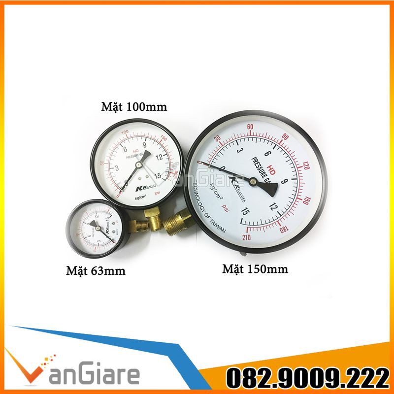 [Đủ size, Hàng đẹp] Đồng hồ đo áp suất nước khí hơi KK gauges mặt 100mm