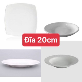 Đĩa sứ 8 inch 20cm trắng tròn vuông các loại sâu cạn và ảo