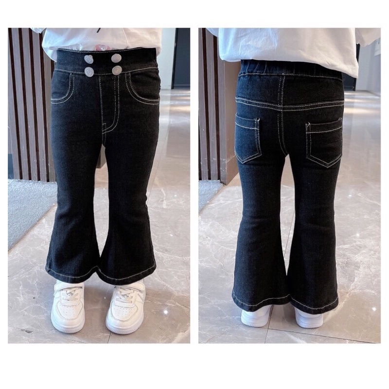 Quần jeans bò dài ống loe lưng thun sành điệu cho bé gái từ 10-24kg