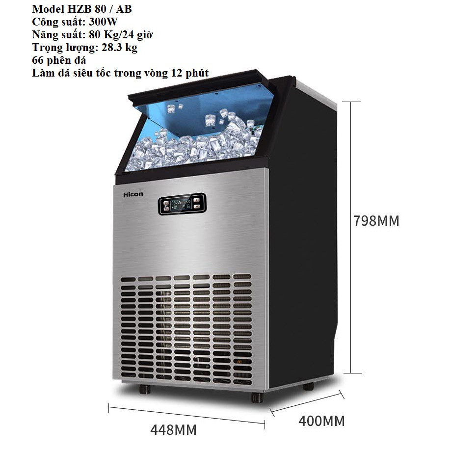 Máy làm đá viên tinh khiết TAKAIPRO 80kg HZB-80 -tích hợp bộ lọc- chuyên dụng cho các nhà hàng quán cafe trà sữa- HICON