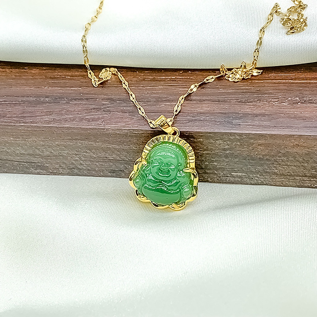 Vnox Vòng cổ Ngọc Bích Màu Xanh Lá/Vàng Chạm Khắc Hình Phật Có Thể Điều Chỉnh Tông Màu Vàng