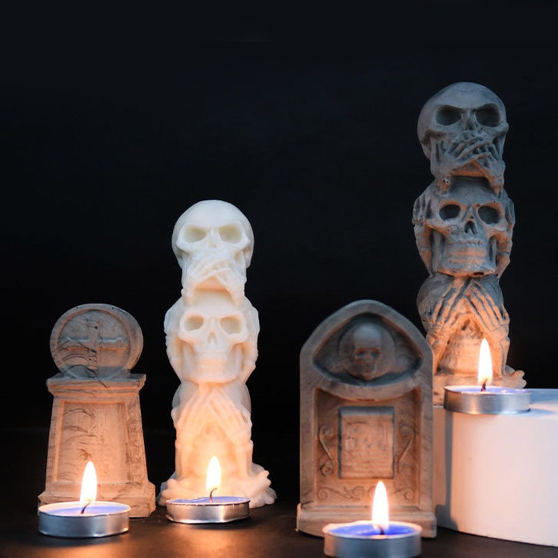 Khuôn Silicon Làm Đá In Hình Đầu Lâu Halloween 3D Độc Đáo