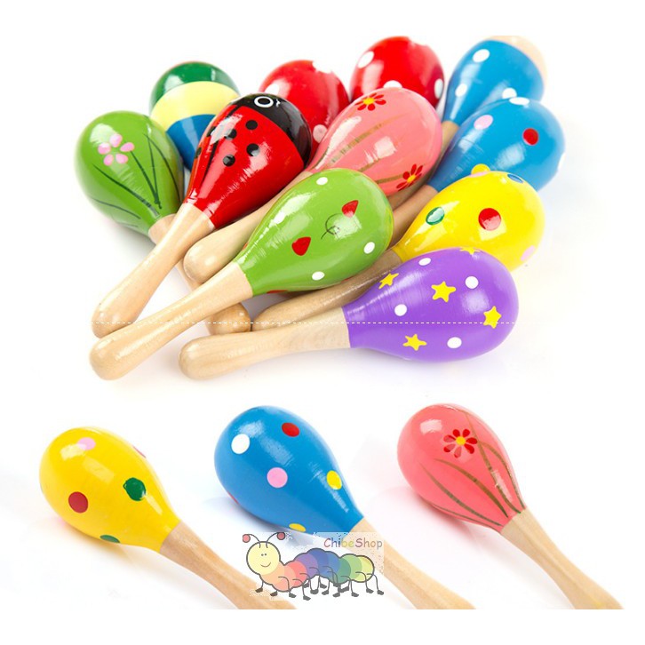 Lục Lạc Gỗ Cầm Tay Nhạc Cụ Maracas Cho Bé Loại 12cm - Màu sắc ngẫu nhiên