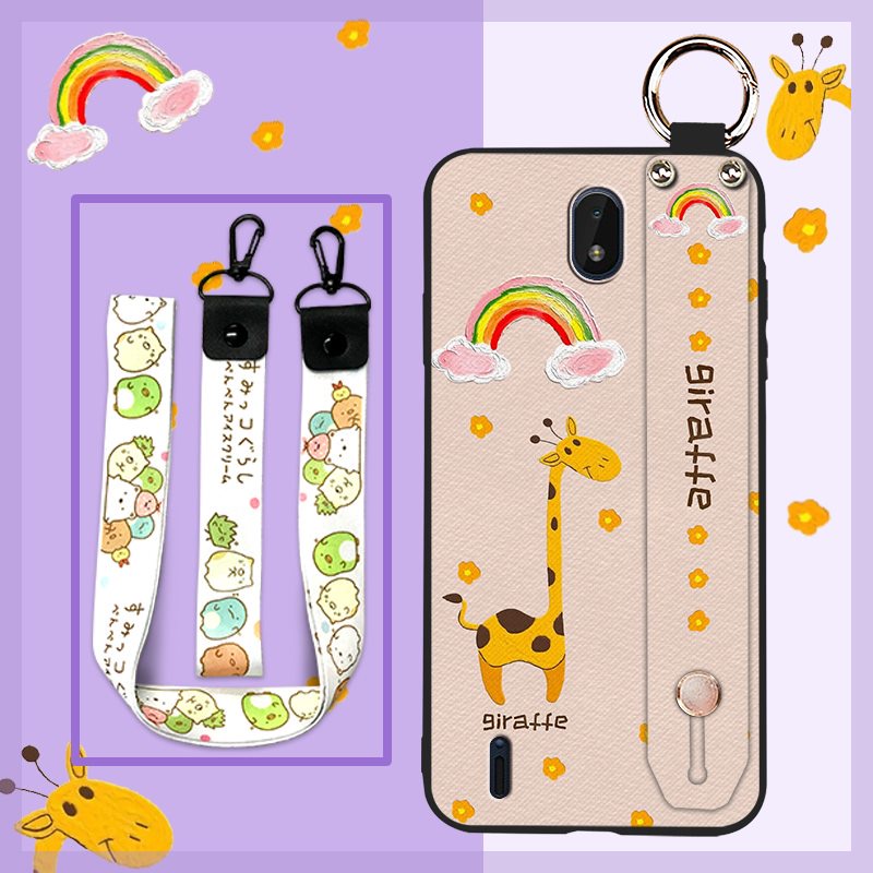 Lanyard Wristband Phone Case For Nokia C01 Plus Wrist Strap Soft Case Anti-knock painting flowers For Woman
