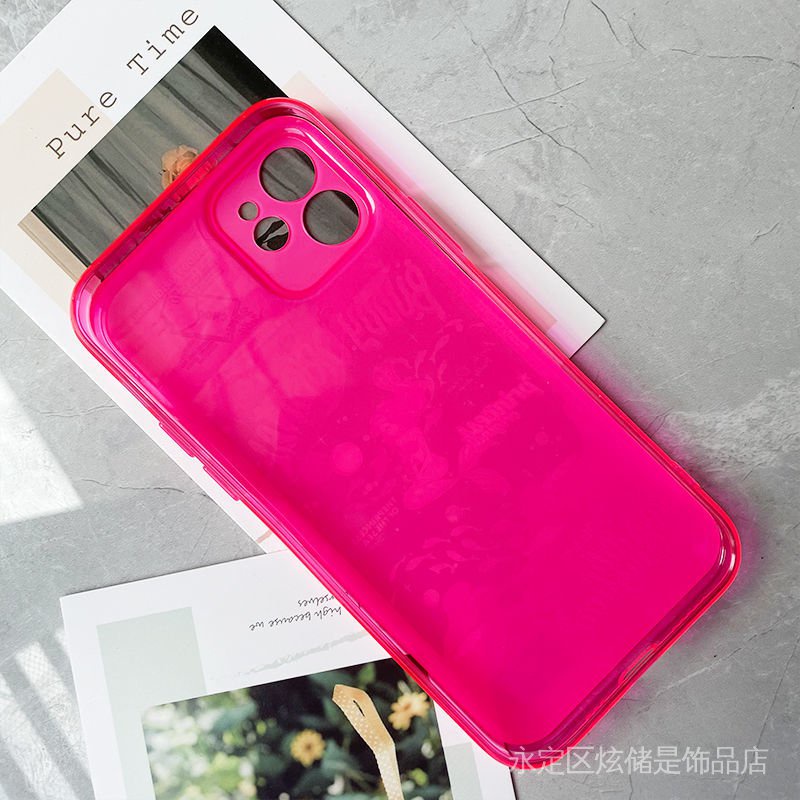 Ốp Điện Thoại Trong Suốt Màu Hồng Dạ Quang Dễ Thương Cho iPhone13promax/X/Xs/11Pro Apple 12 Huawei Xiaomi