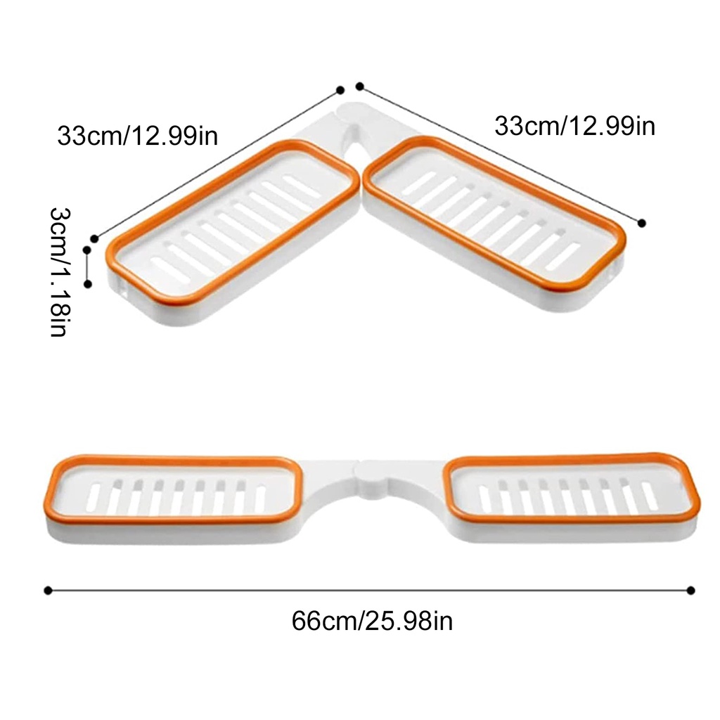 Giá đỡ đựng đồ dùng nhà tắm màu cam không đục lỗ tiện dụng 180° Kệ gắn góc tường để đồ dùng nhà tắm 33 × 10 × 3cm có thể xoay được