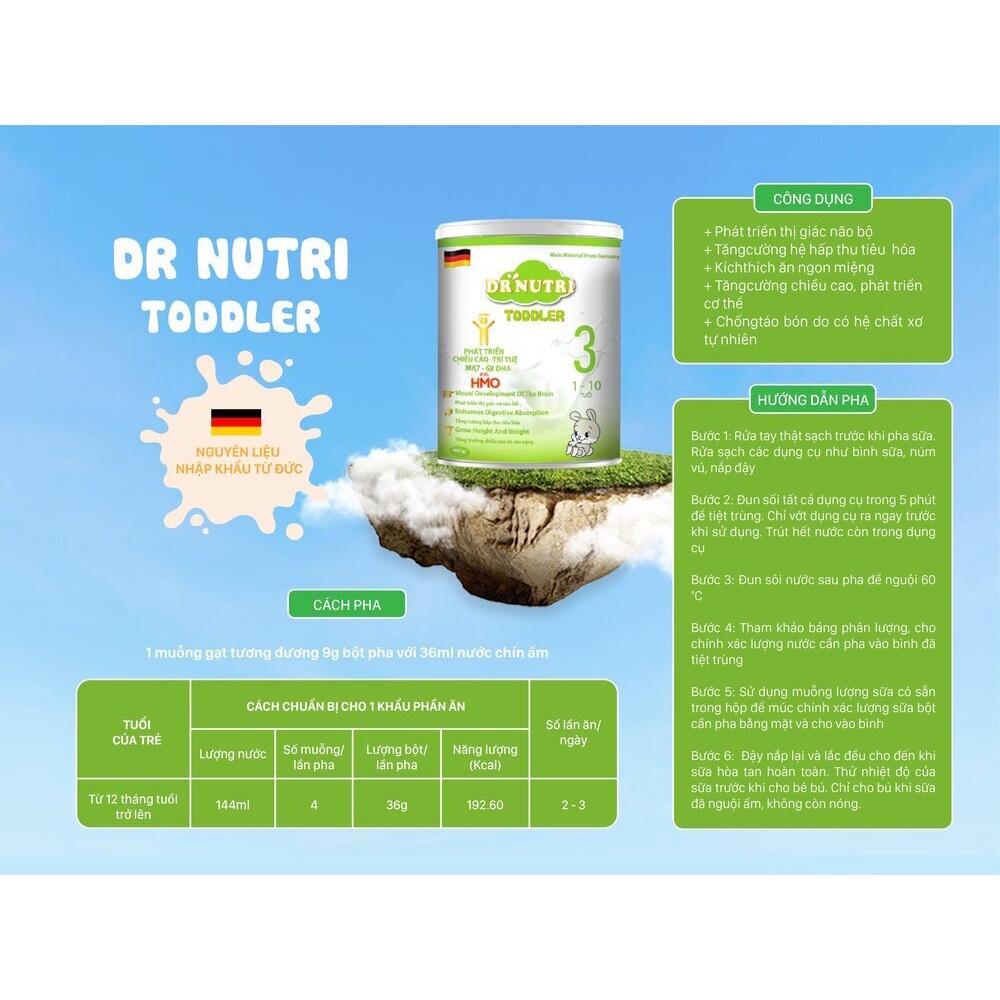 Sữa bột phát triển chiều cao Dr Nutri Toddled 900g stphar