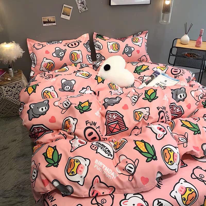 Ga Trải Giường Poly Cotton, Ga Nệm Mùa Hè Poly Cotton Kèm 2 Vỏ Gối Nằm Đủ Kích Thước Mẫu MICKEY XÁM