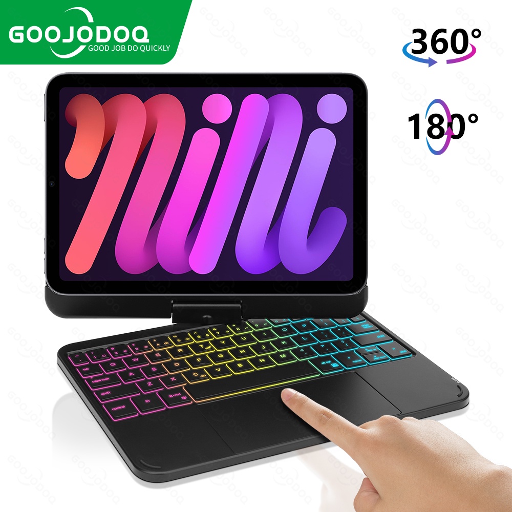 GOOJODOQ Bao Da Bàn Phím Ma Thuật Cho Pad Mini 6 Bao Da Từ Tính Bàn Phím Xoay Gập Được Có Đèn Nền