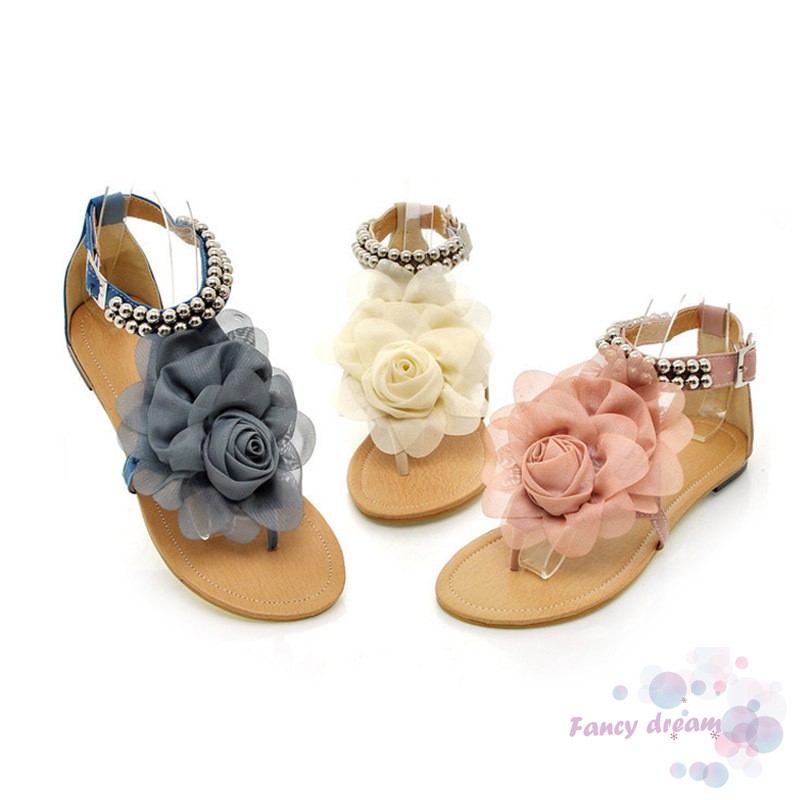 Sandal Nữ Xỏ Ngón Đế Bệt Đính Hoa Phong Cách Bohemian | BigBuy360 - bigbuy360.vn