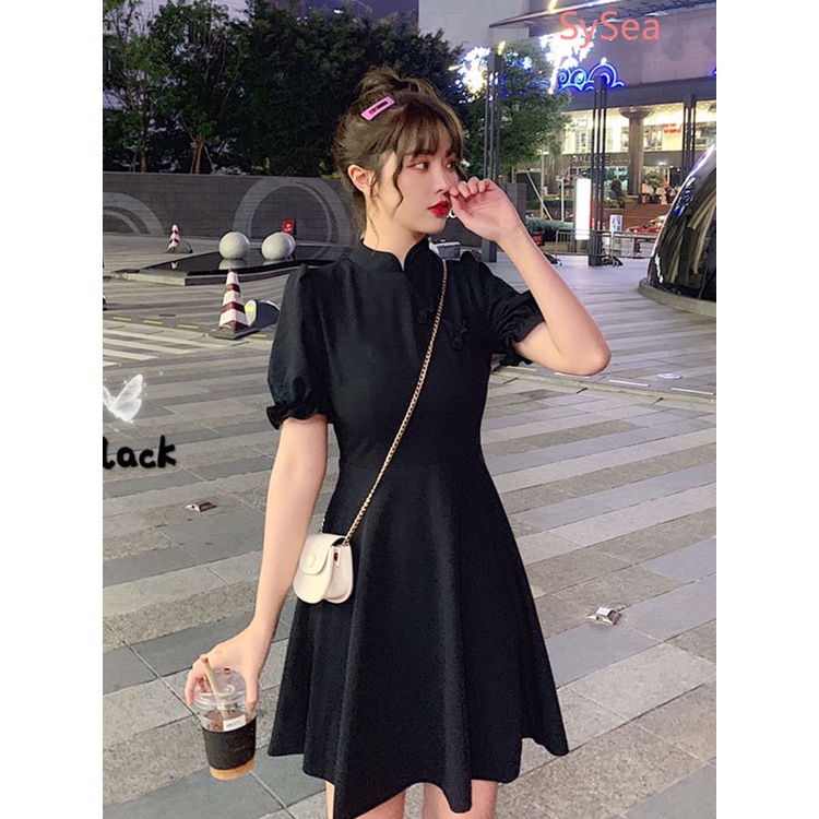 Đầm Màu Sắc Trơn Thắt Nút Phong Cách Trung Hoa Cổ Điển Cho Nữ