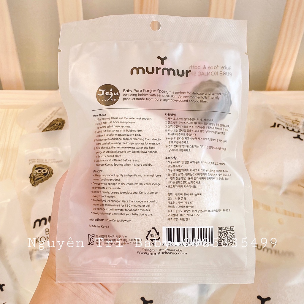 [ORGANIC] Bông tắm hữu cơ Hàn Quốc MurMur siêu mềm cho bé
