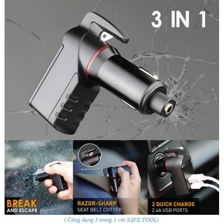 Dụng cụ ô tô 3in1 sạc điện thoại, thoát hiểm, phá kính safe tool - shoptoro