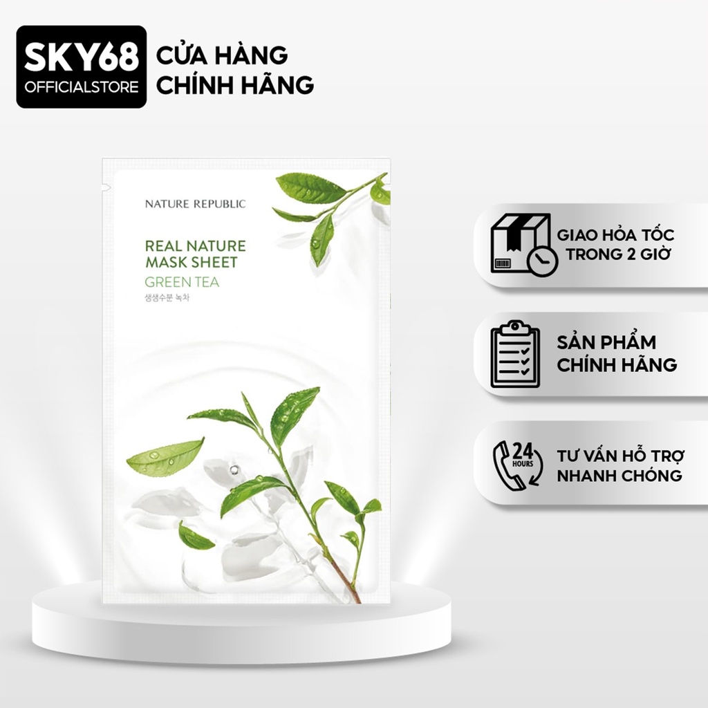 Mặt Nạ Giấy Cấp Ẩm, Ngừa Mụn, Săn Chắc Da Nature Republic Real Nature Mask Sheet 23ml - Green tea