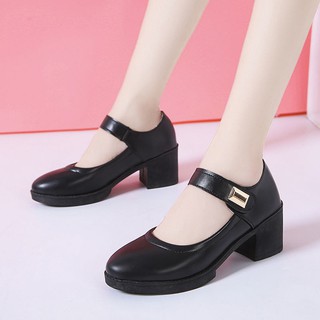 Thick high heels with single women professional shallow round head waterproof mom high f-key waterproof table