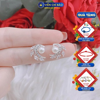 Bông tai bạc nữ trái châu bông nguyệt quế chất liệu bạc 925 thời trang phụ kiện trang sức nữ Viễn Chí Bảo B400010