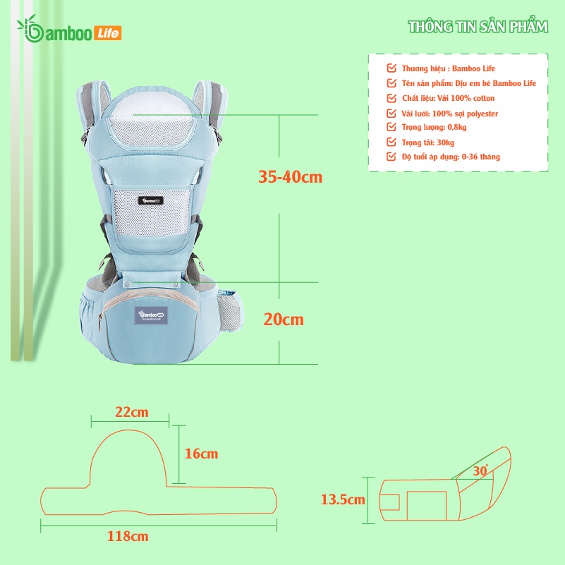 Địu em bé Bamboo Life BL031 nhiều tư thế cho bé trợ lực, đa chức năng có ghế chống gù siêu nhẹ cho trẻ em