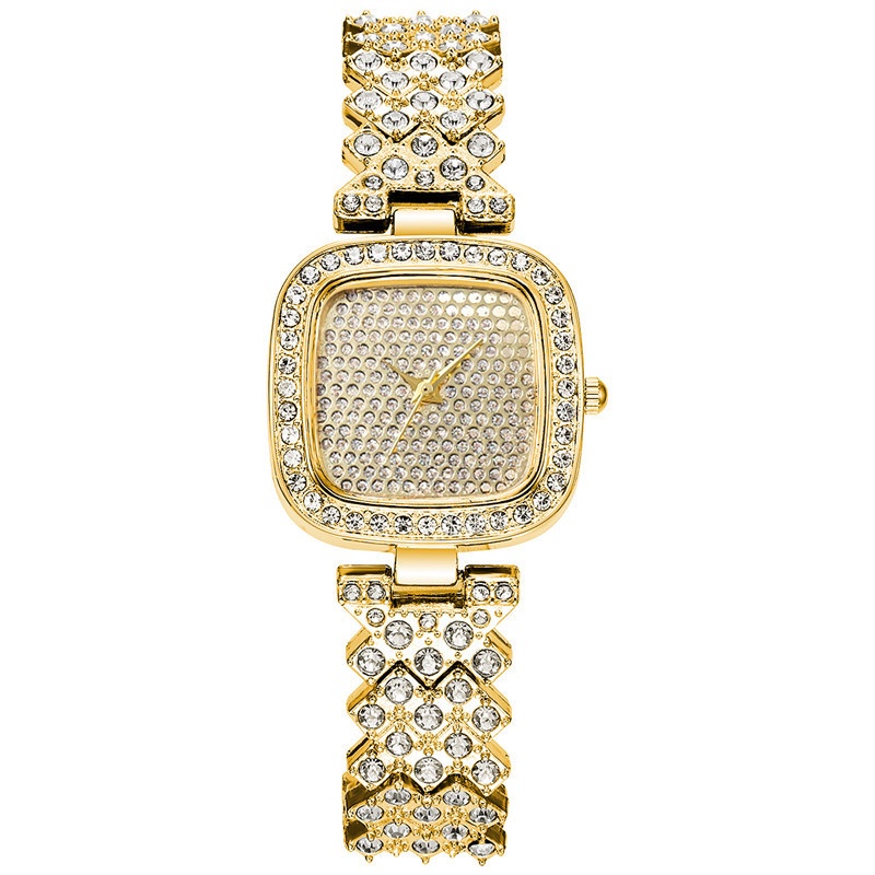 Đồng Hồ Quartz Nữ Mặt Vuông Đính Hột Xoàn Dây Thép Không Gỉ Thời Trang