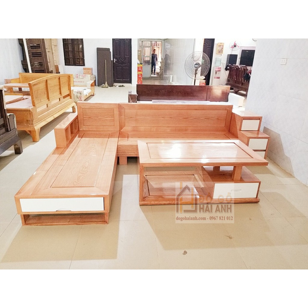 Sofa Góc Gỗ Sồi 3 Ngăn Kéo Full