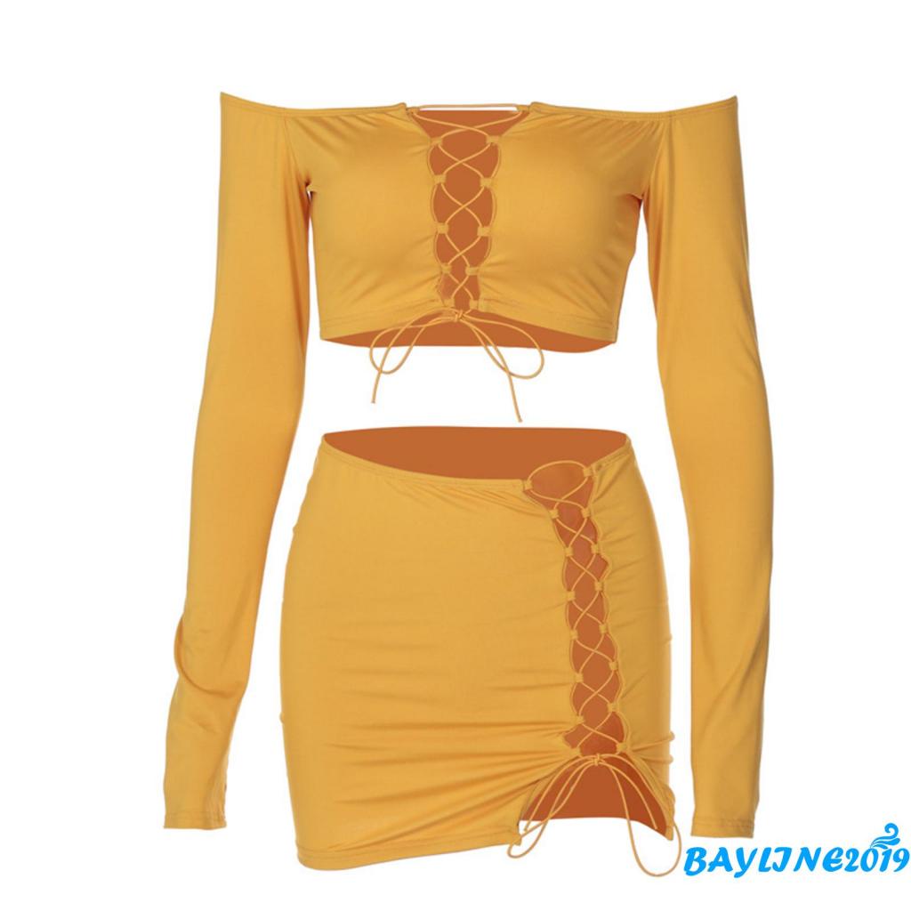 Set Áo Thun Dài Tay Và Chân Váy Ôm Thời Trang Dành Cho Nữ