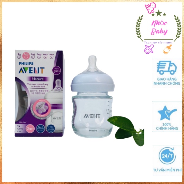 Bình sữa Avent thủy tinh - dung tích 120 / 240ml - 1 đổi 1 nếu lỗi NSX - CHỌN NÚM THEO YÊU CẦU