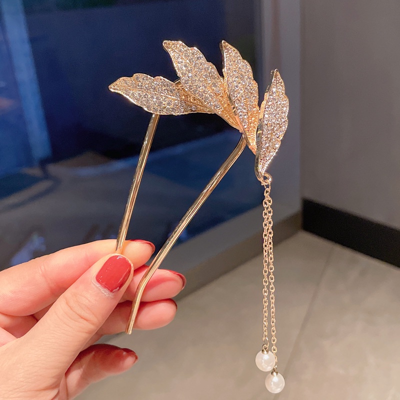 Kẹp tóc kim loại hình chữ U đính ngọc trai giả phong cách retro thời trang