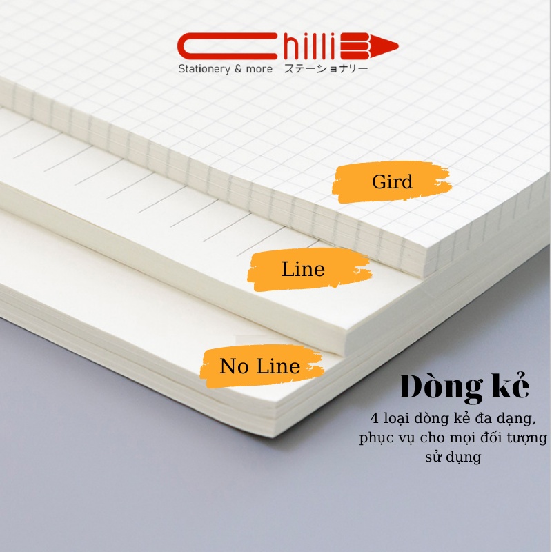 Ruột sổ còng giấy refill size A4, A5, B5, A6 full style Dot line, Dot, Grid, Small 4,6,9,20,26 lỗ Grid CHILLI