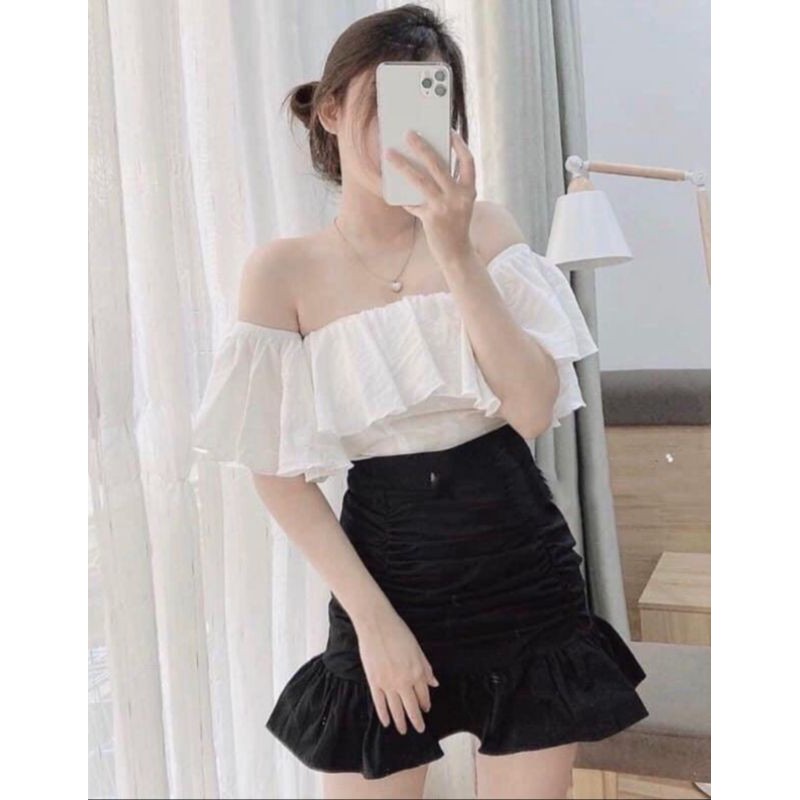 Áo trễ vai và chân váy nhún, set đồ nữ cá tính TIK TOK STORE | BigBuy360 - bigbuy360.vn