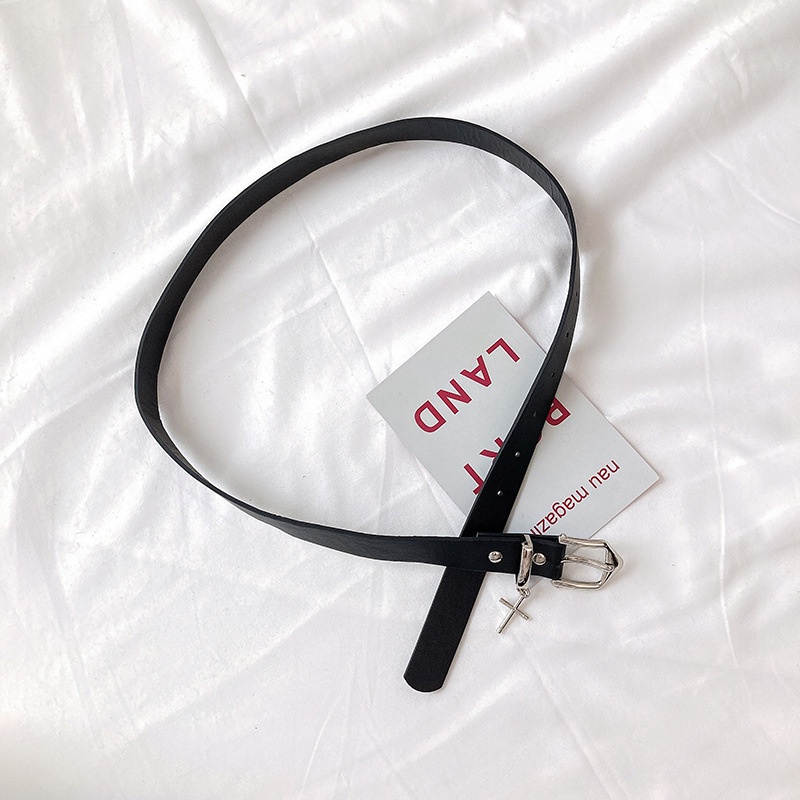 Thắt Lưng Da PU Màu Đen Phối Khóa Kim Loại Hình Thánh Giá Phong Cách Hip Hop Thời Trang Cho Nam Và Nữ