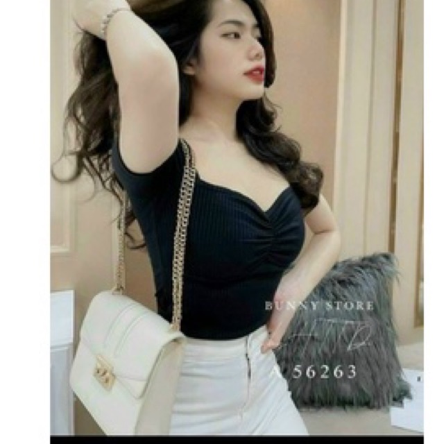 Áo thun kiểu cổ vuông rúm ngực, Áo kiểu ngắn tay dáng ôm sexxy AT5522 - NhiNhi Shop