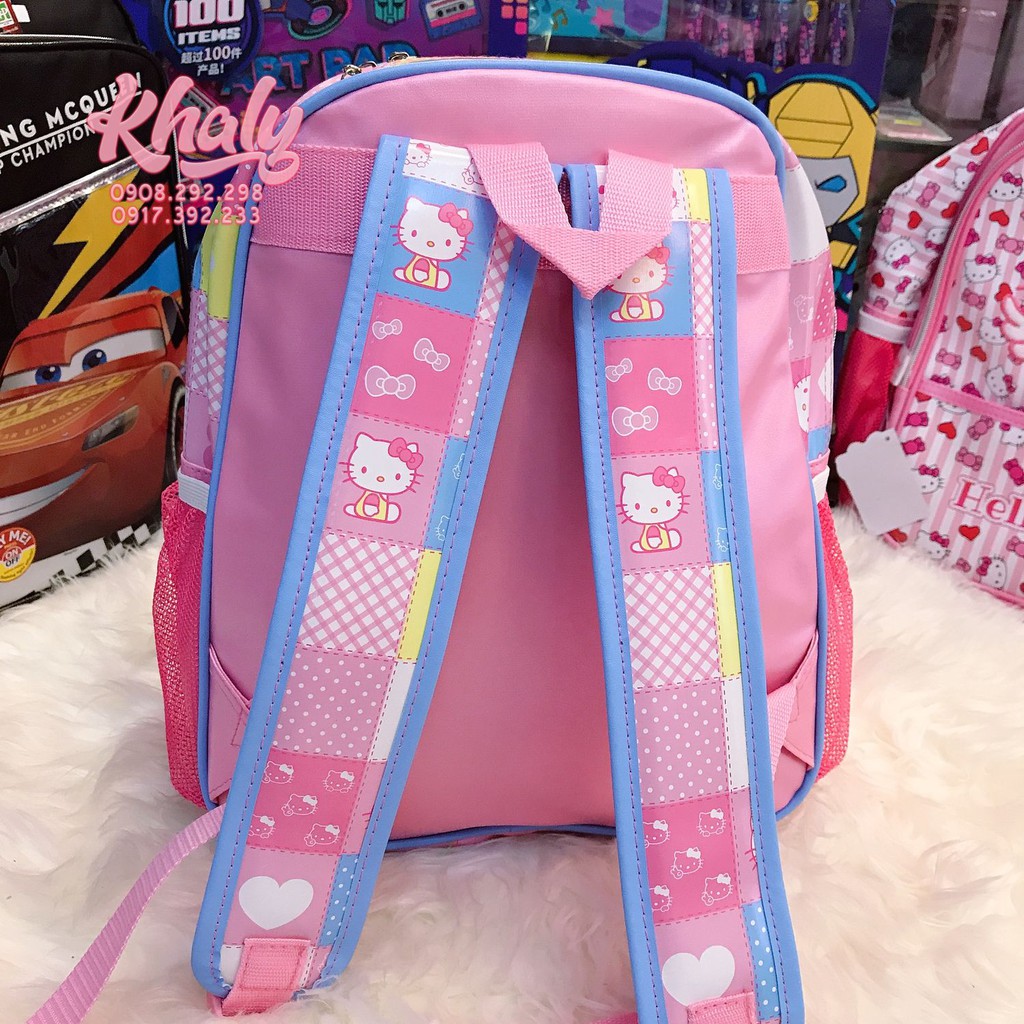 BALO 14'' 3 NGĂN HÌNH HELLO KITTY CARO MÀU HỒNG VIỀN XANH SIÊU CHO TRẺ EM BÉ GÁI SIÊU XINH (THÁI LAN) - 519NKT069PB01