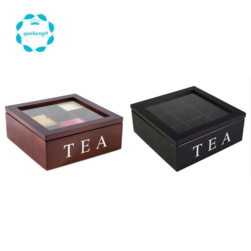 Set 2 hộp gỗ trong suốt 9 ngăn đựng trà tiện lợi