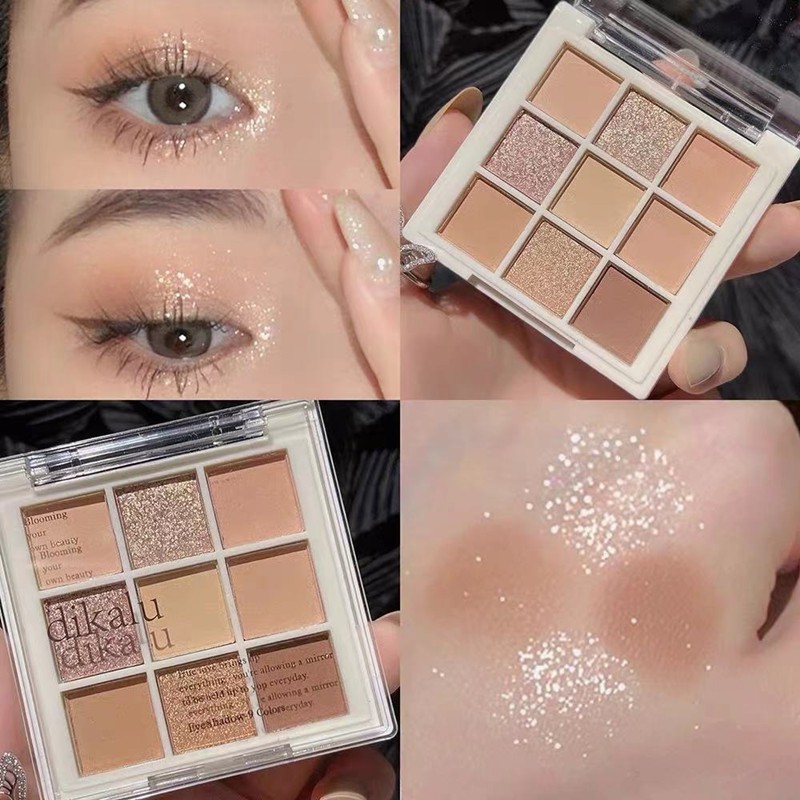Bảng phấn mắt DIKALU 9 màu lì và ánh ngọc trai kết hợp trang điểm chuyên nghiệp | BigBuy360 - bigbuy360.vn