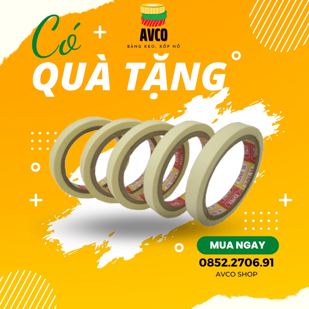 Băng Dính Giấy Chất Lượng, Chịu Nhiệt Cao, Không Bị Nóng Chảy AVCO Chất Liệu Giấy Dai khổ 15mm