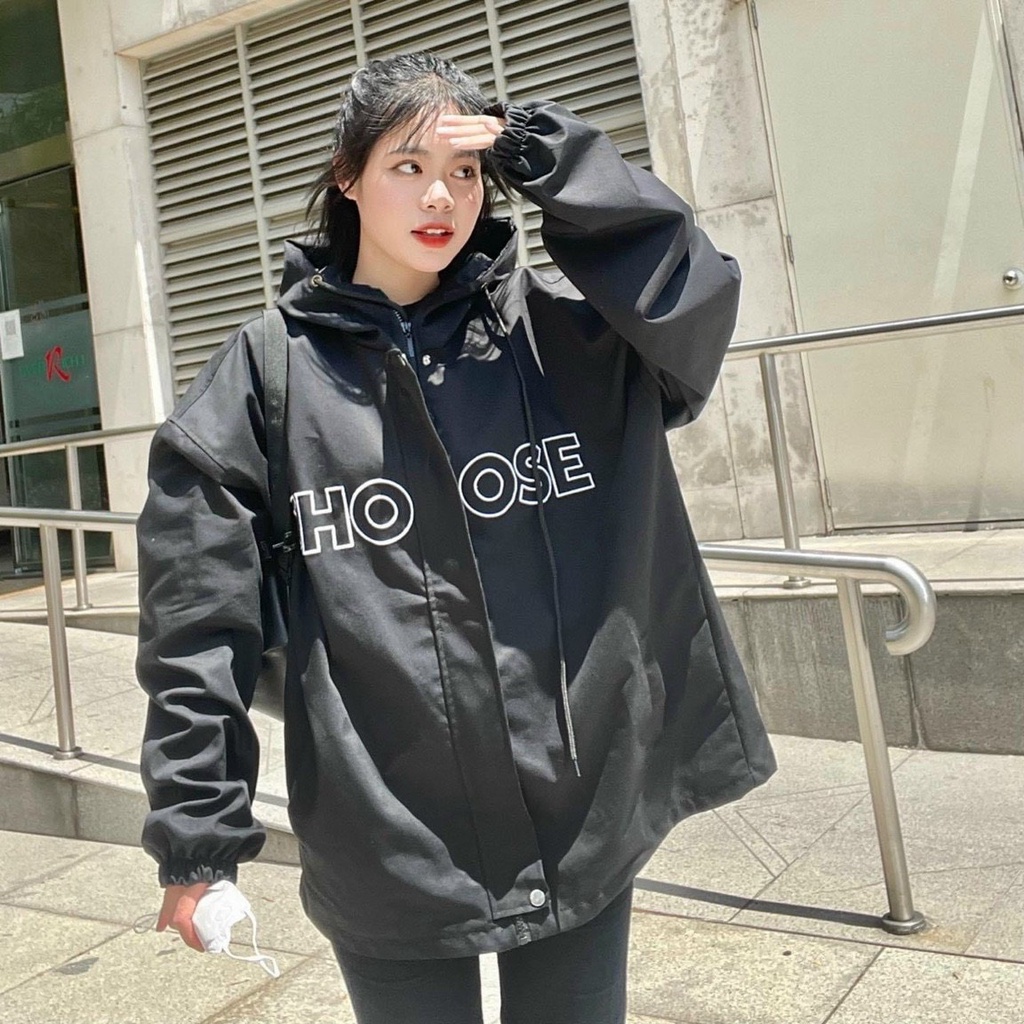 Áo khoác kaki from rộng 2 lớp in CHOOSE thời trang đa năng chống nắng gió