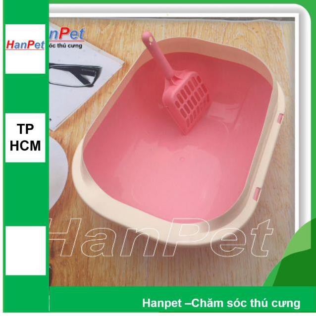 Hanpet.GV- Khay vệ sinh mèo, Khay đựng cát vệ sinh cho mèo có gờ chống bắn cát ra ngoài (- 376) Kèm xẻng hốt kít