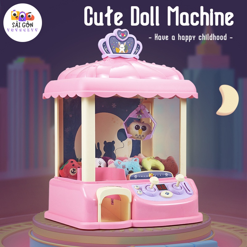 Máy Gắp Thú Phiên Bản Mini Cỡ Lớn Đi Kèm Nhiều Gấu Bông Siêu Cute, Có Xu Đếm Thời Gian Hiệu Ứng Nhạc Và Đèn Sống Động